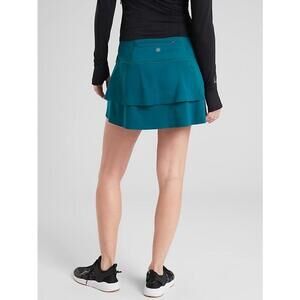 WOMEN ATHLETA MOMENTUM TEAL BLUE TIERED TENNIS ACTIVE GOLF STRETCH SKIRT SKORT L